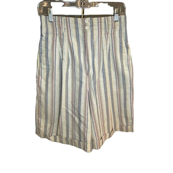 Vintage 80s KG Classics High Waisted Vertical Stripe Pastel Bermuda Shorts Sz 12 - Picture 1 of 9